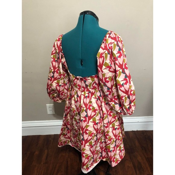 Slate + Willow Love Bird Mini Dress, Pink Puff Sleeve Square Neck Dress, sz 10 - Picture 7 of 8